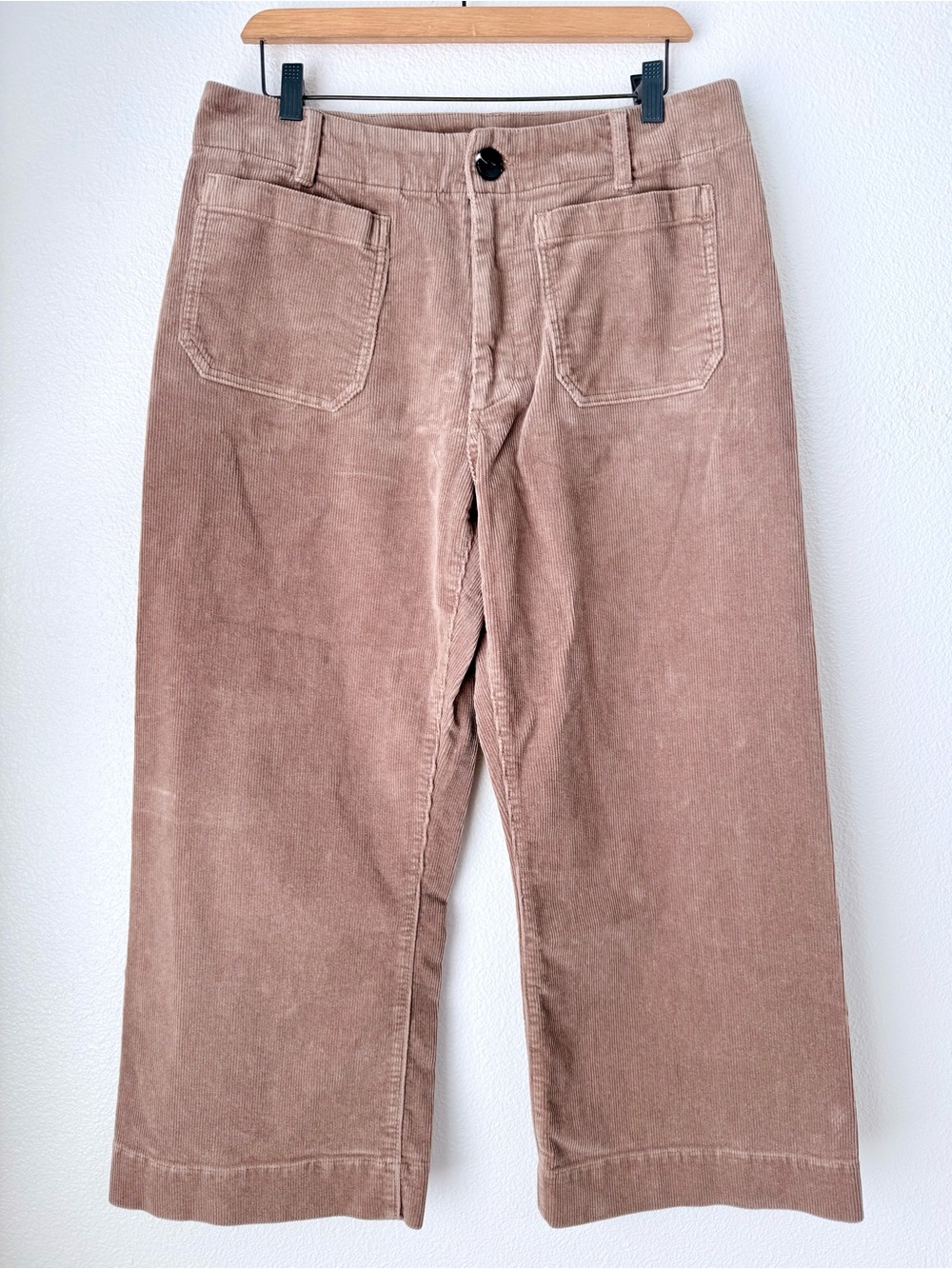 Quince Organic Cotton Stretch Corduroy Wide Leg Crop Pants Tan Beige Size 12 - Picture 3 of 12